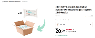 Etos Baby Lotion Billendoekjes 24x80 stuks voor 20 euro!