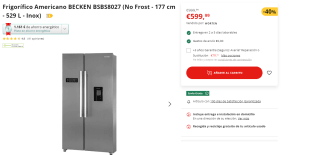Frigorífico Americano BECKEN BSBS8027 (No Frost - 177 cm - 529 L - Inox) por 599.99€