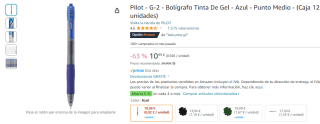 12 unidades Pilot G-2 Bolígrafo Tinta De Gel - Azul por 10,99€