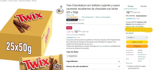 caja (25x50g) Twix Chocolatina con Galleta crujiente y suave caramelo recubiertos de chocolate con leche por 16,99€