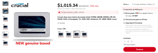 Disco Sólido SSD Crucial MX500 1TB por $764 en AliExpress
