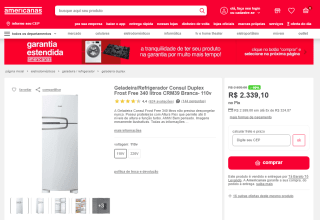 Refrigerador da Consul, modelo Duplex Frost Free de 340 Litros - R$ 2.339,10