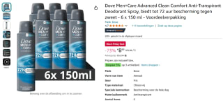 6x 150ml Dove Men+Care Advanced Clean Comfort Deodorant voor €8,89 bij Amazon