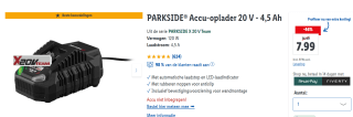 PARKSIDE® Accu-oplader 20 V - 4,5 Ah Vermogen: 120 W voor €7,99 in de Lidl webshop