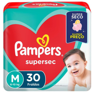 Fraldas da Pampers Supersec, tamanho M com 30 uni - R$ 26,99