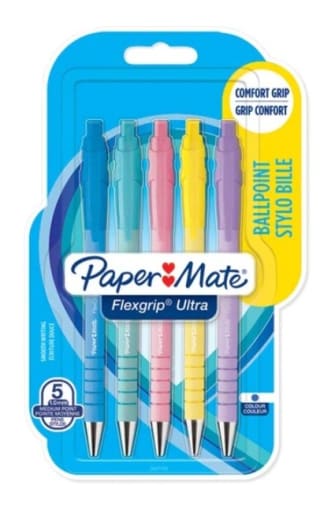 5 bolígrafos de la marca Paper Mate, flexgrip, colores pastel por 4,88€.