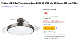 Philips LED Atlas Plafondventilator 28 W, 35 W voor €148,84 bij Bol