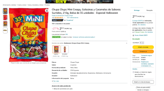 Golosinas y caramelos Chupa Chups Mini Creepy Sabores Surtidos 210g 35 unidades por 2,94€