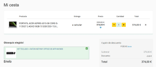 Portátil Acer Aspire A315-58 con i5-1135G7 de 8GB/512GB + regalo teclado y ratón por 374€