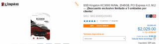 SSD NVMe Kingston KC3000 por $2029 en Cyberpuerta