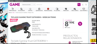 Teclado Gaming Trust GXT830RW y Webcam Trino por 8,99€