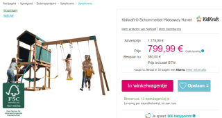 KidKraft schommelset 'Hideaway Haven' voor €799,99 bij Pink or Blue