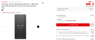 PC gaming HP Victus TG02-0014NS, AMD Ryzen 5 5600G, 8GB RAM, 512GB SSD por 429€ (newsletter por 419€)
