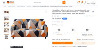 Hotniu 1-Piece Stretch Sofa Cover (4 Seater, Grey Geometry) – £2.28