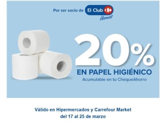 20% dto en Papel higienico (Acumula al cheque ahorro)