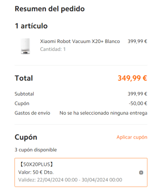 Xiaomi Robot Vacuum X20+ por 349,99€