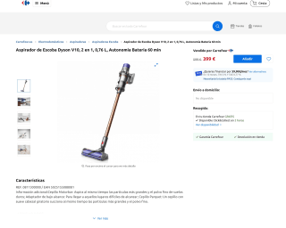 Aspirador de escoba Dyson V10 2 en 1 0,76 Litros por solo 399€