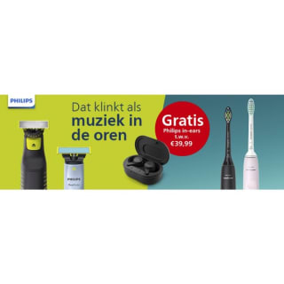 Gratis Philips in-ear oordopjes en €20 korting bij aankoop van een Philips OneBlade