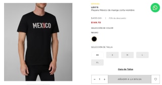 Playera Levi's Manga Corta Talla XS por $150 en El Palacio de Hierro