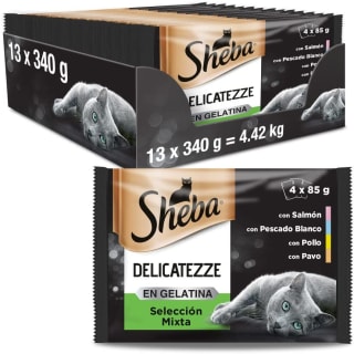 13 cajas x 4 sobres x 85g (4,42Kg) Sheba Delicatezze Comida Húmeda para Gatos Selección Mixta solo 14,90€