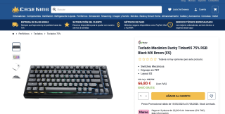 Teclado Mecânico Ducky Tinker65 75% RGB Black MX Brown (ES) por solo 66,80€
