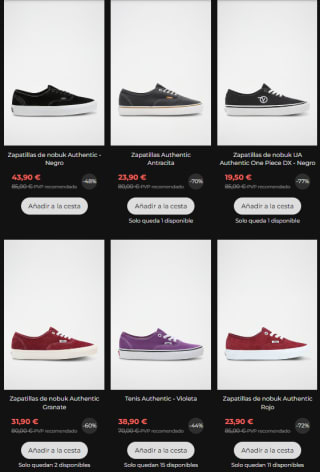 Rebajas hasta 80% descuento en ropa y calzado Vans