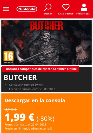 Butcher Nintendo Switch por 1,99€.
