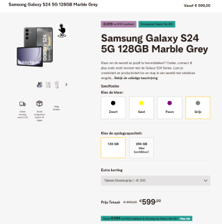 Samsung Galaxy S24 voor €499 met gratis Galaxy Tab A9+ via Telenet