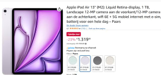Apple iPad Air (2024) 13", Wi-Fi + Cellular, 1TB opslag Paars voor €1.319 bij Amazon