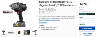 PARKSIDE PERFORMANCE Accu-slagmoersleutel 1/2" 20V zonder accu voor €69 bij Lidl