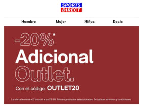 20% descuento en tus marcas favoritas desde sports Direct