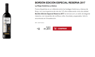 6 Botellas de Bordón Edición Especial Reserva 2017 por 31.2€