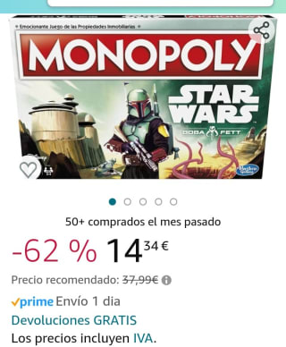 Hasbro Gaming Juego de Mesa Monopoly F5394105: Star Wars Boba Fett por 14,34€.