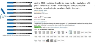 Edding 1300 rotulador de color trazo medio azul claro- x10 punta redondeada por 2€