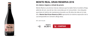 6 Botellas de Monte Real Gran Reserva 2016 por 54.8€