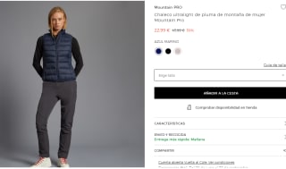 Chaleco ultralight de pluma de montaña de mujer Mountain Pro por 22.99€