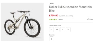 JAMIS Dakar Full Suspension Mountain Bike for £679.15 at Millets