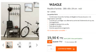 Meuble d'entrée VASAGLE à 19,90€