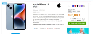 Móvil Apple iPhone 14 Plus de 128GB por 895€