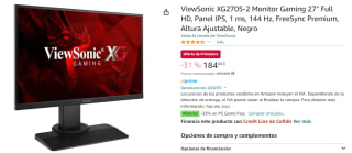 Monitor gaming Viewsonic XG2705-2K 27'' QHD 144Hz por 184€