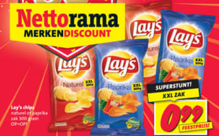 Lay's Naturel of paprika 300 g voor €0,99 bij de Nettorama