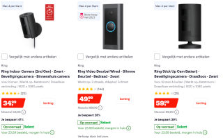 Tot 41% korting op RING deurbellen en camera's bij Bol.com