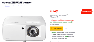 Optoma ZH450ST korte afstand projector voor €1.164 bij Bol