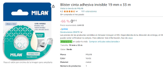 Milan Dispensador Blíster cinta adhesiva invisible por 0,85€