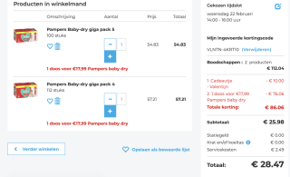 Prijsfout?! Bestel 2 Gigapakken pampers voor 28,47 euro ( in plaats van 112.04 euro)