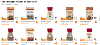 Alle Verstegen kruiden en specerijen 1+1 gratis bij de AH