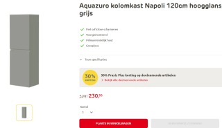Aquazuro kolomkast Napoli 120cm hoogglans voor €230,30 met Praxis Plus