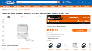 Fones de ouvido da JBL, modelo Wave Flex TWS por R$ 309,99