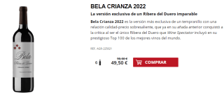 6 Botellas de Bela Crianza 2022 por 39.5€