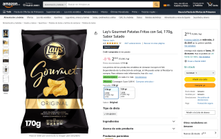 3x Lay's Gourmet Patatas Fritas con Sal por 5,99€
